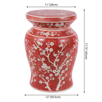 Cherry Blossom 17.75" Ceramic Garden Stool - JONATHAN Y